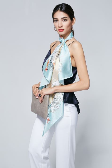 Elegant Floral Print Mătase eșarfă